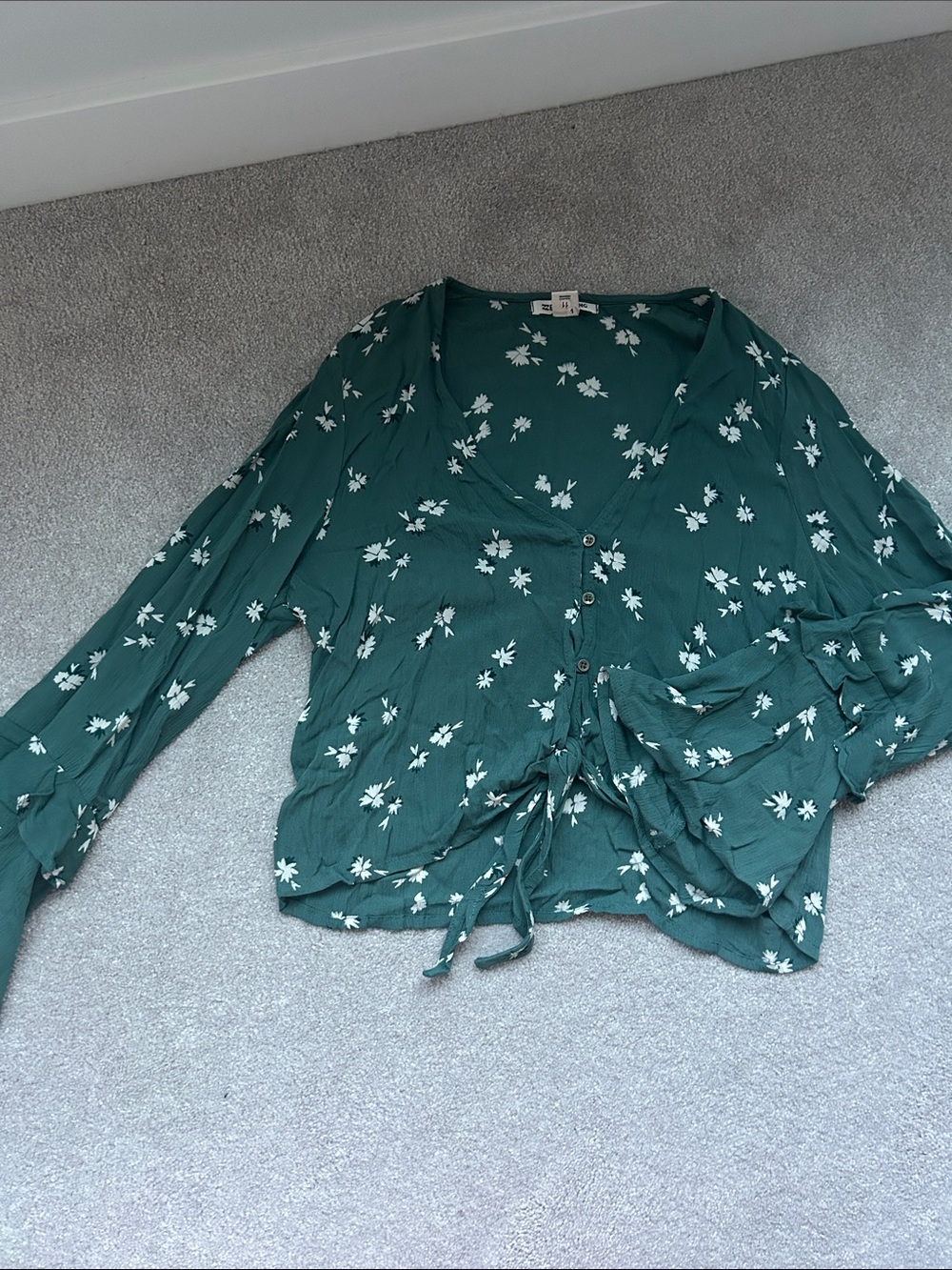 Billabong Emerald Green Floral Button Tie Blouse